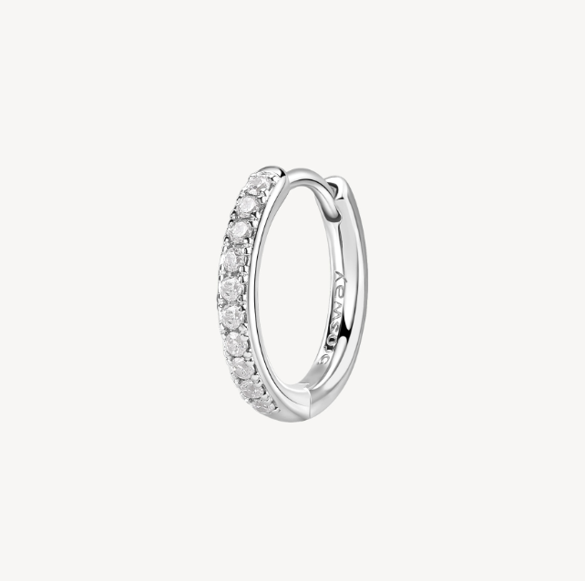 Sterling Silver Single Hoop Earring with Clear CZ by Brosway