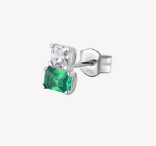 Load image into Gallery viewer, Sterling Silver Single Lobe Earring with Clear CZ and Emerald CZ by Brosway
