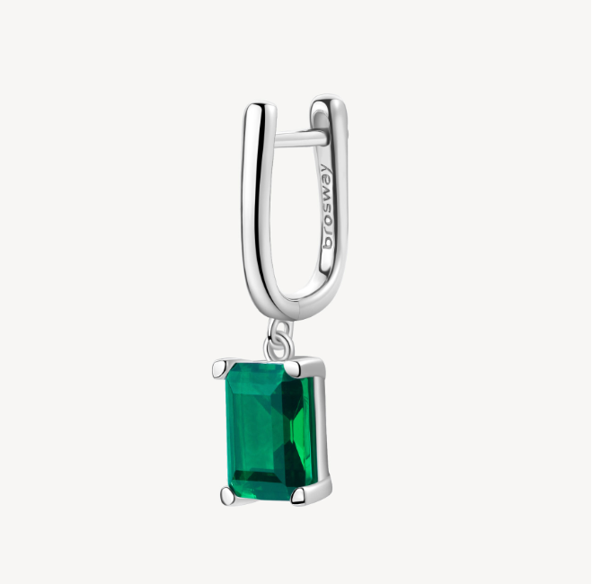 Sterling Silver Single Pendant Earring Emerald CZ by Brosway