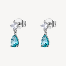 Load image into Gallery viewer, Sterling Silver Teardrop Earrings in Aqua Green by Brosway
