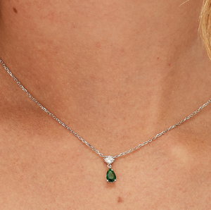 Sterling Silver Necklace and Pendant with Clear CZ and Emerald CZ by Brosway
