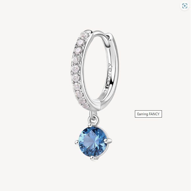Sterling Silver Single Hoop Pendant Earring with CZ and Sapphire by Brosway