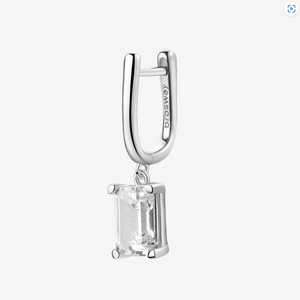Sterling Silver Single Pendent Earring with Baguette Clear CZ by Brosway