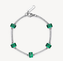 Load image into Gallery viewer, Sterling Silver Semi-Stiff Bracelet with Clear CZ and Emerald CZ by Brosway
