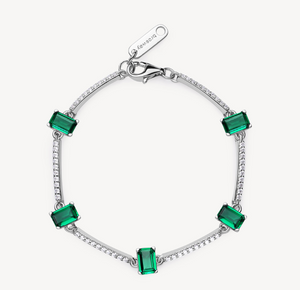 Sterling Silver Semi-Stiff Bracelet with Clear CZ and Emerald CZ by Brosway