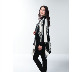 Striped Knit Wrap Black and White