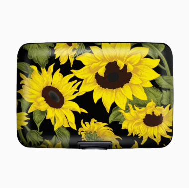 Sunflower on Black Armored Wallet RFID Protection