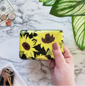 Sunflower on Black Armored Wallet RFID Protection