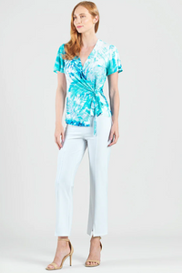 Surplice Faux Wrap Side Tie Top in Ocean Petal