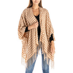 Tan Somerset Houndstooth Knit Wrap