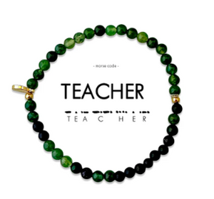 Teacher Blue Sandstone/Moss Agate Morse Code Bracelet