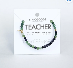 Teacher Blue Sandstone/Moss Agate Morse Code Bracelet