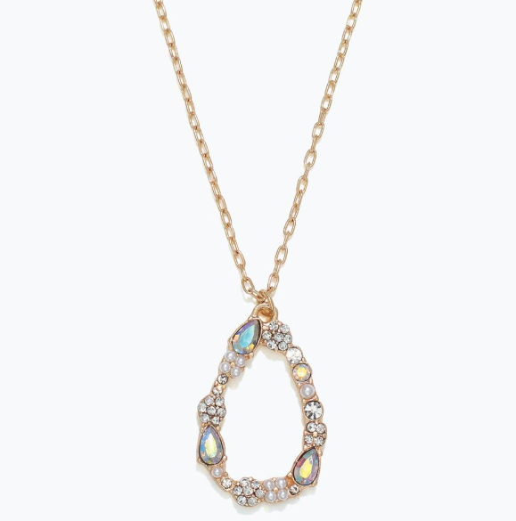 Tear Drop Necklace with Gold and Pearls