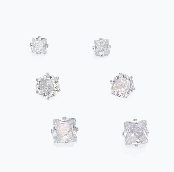 Trio of Silver Crystal Studs