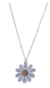 Two-Tone Daisy Pendant Necklace