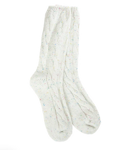 Weekend Ragg Cable Crew Socks - Vanilla Confetti & Black Confetti