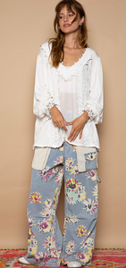 White/Ivory Floral Lace Woven Top - Long Sleeve