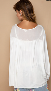 White/Ivory Floral Lace Woven Top - Long Sleeve