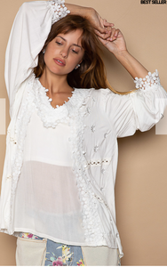 White/Ivory Floral Lace Woven Top - Long Sleeve