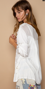 White/Ivory Floral Lace Woven Top - Long Sleeve