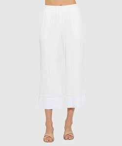 Palazzo Gauze Pants with Elastic with Small Slits - White