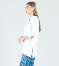 Load image into Gallery viewer, White Peach Skin Knit Tie Cuff Side Vent Tunic By Clara Sunwoo
