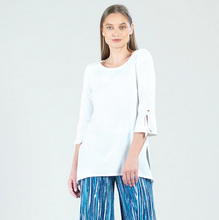 Load image into Gallery viewer, White Peach Skin Knit Tie Cuff Side Vent Tunic By Clara Sunwoo

