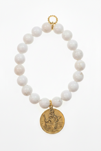 Load image into Gallery viewer, White Howlite Bracelet With Gold St. Christopher Disk
