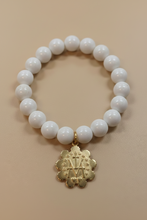 Load image into Gallery viewer, White Howlite Bracelet with Gold Scalloped Blessed Mother
