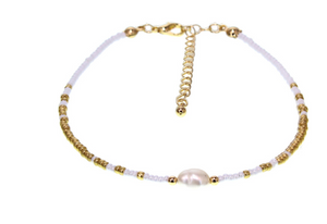 White and Gold Seed Bead Anklet