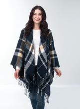 Load image into Gallery viewer, Windowpane Plaid Hooded Wrap Black
