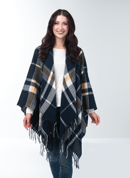 Windowpane Plaid Hooded Wrap Black