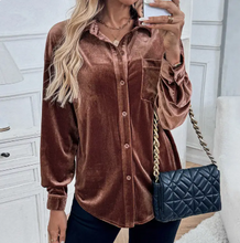 Load image into Gallery viewer, Women&#39;s Long Sleeve Velvet Cardigan Top Coffee Brown
