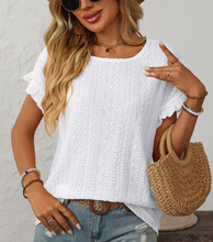 Load image into Gallery viewer, Women's Eyelet Lace Crewneck top - White

