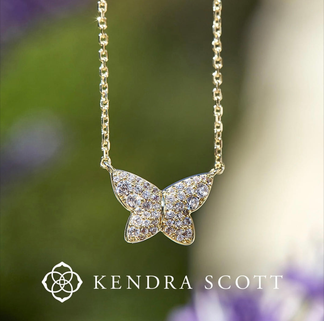 Kendra Scott Gold Lillia Crystal Butterfly Necklace In White Crystal