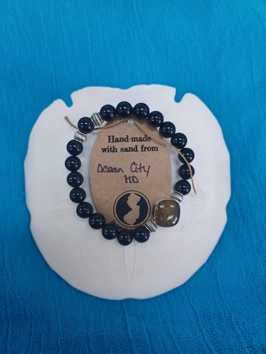 OCMD-Natural Stone Bracelet with Beach Sand from Ocean City, Maryland