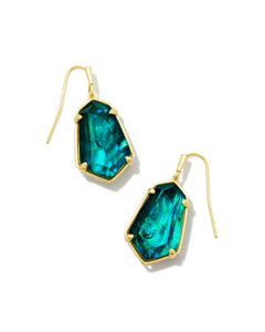 Alexandria Gold Drop Earrings in Teal Green Illusion