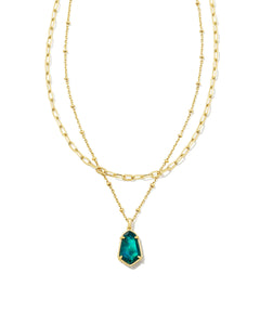 Alexandria Multi Strand Necklace Gold Teal Green Illusion