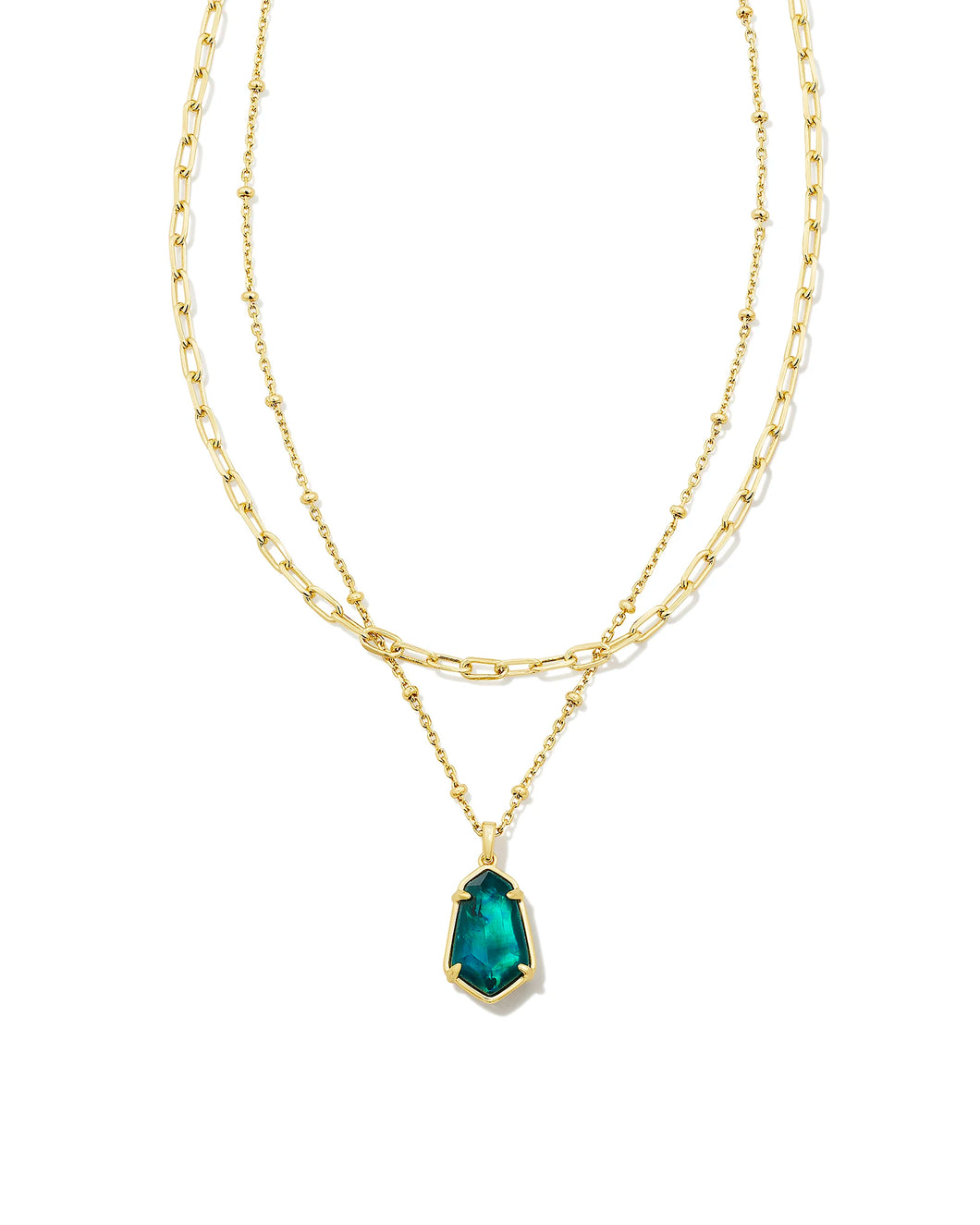 Alexandria Multi Strand Necklace Gold Teal Green Illusion