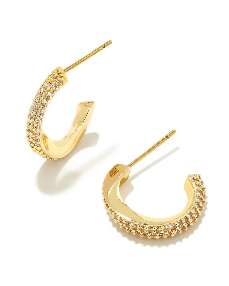Kendra Scott Ella Huggie Earrings Gold White CZ