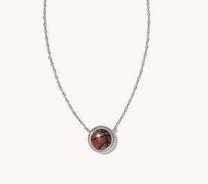 Kendra Scott Silver Basketball Necklace In Orange Goldstone
