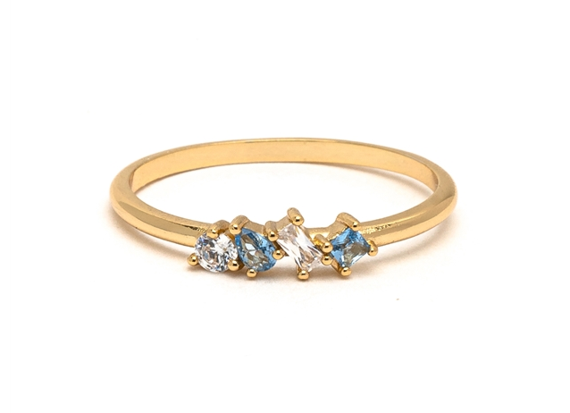 14kt Gold Plated Blue & White CZ Ring
