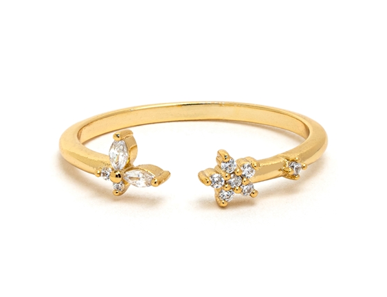 14kt Gold Plated Butterfly Flower Ring