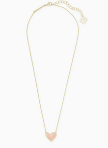 Kendra Scott Gold Ari Heart Necklace In Rose Quartz