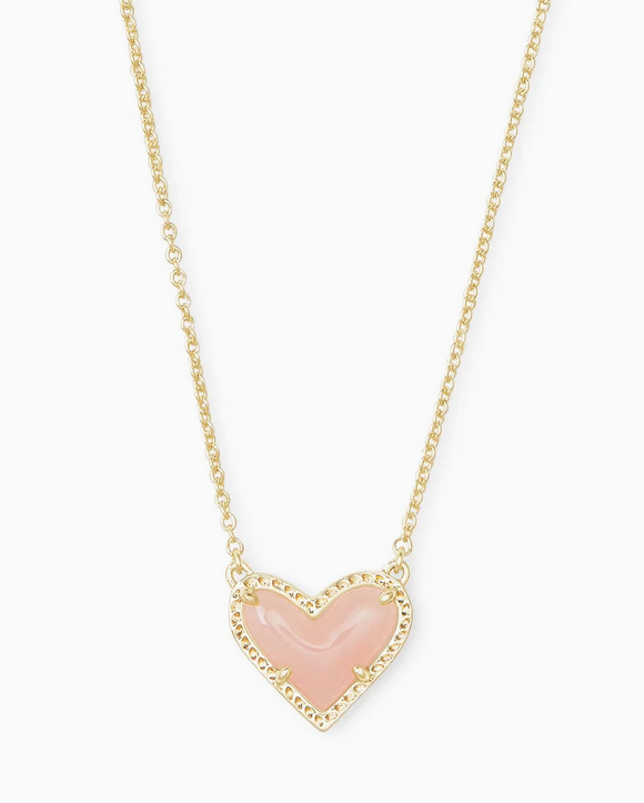 Kendra Scott Gold Ari Heart Necklace In Rose Quartz