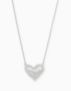 Kendra Scott Silver Ari Heart Necklace In Ivory Mother of Pearl