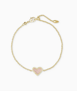Kendra Scott Gold Ari Heart Bracelet In Rose Quartz