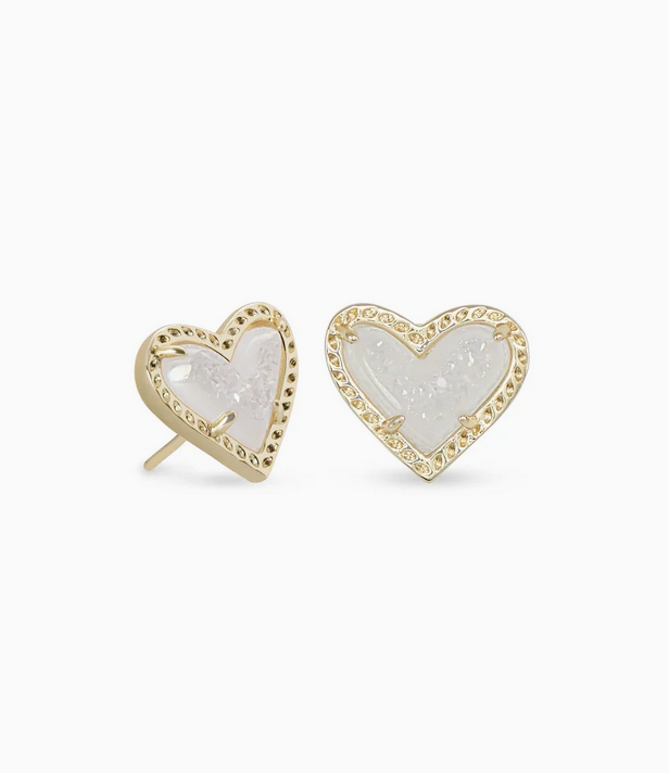 Kendra Scott Gold Ari Heart Stud Earrings In Iridescent Drusy
