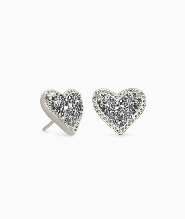 Kendra Scott Silver Ari Heart Stud Earrings In Platinum Drusy