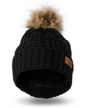 Load image into Gallery viewer, Plush Lined Knit Woven Pom Hat- Grey or Black
